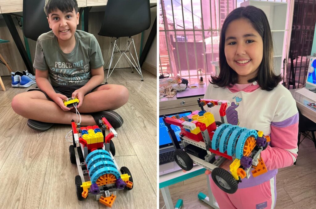 Alunos da The Future School com os projetos de robótica que construíram