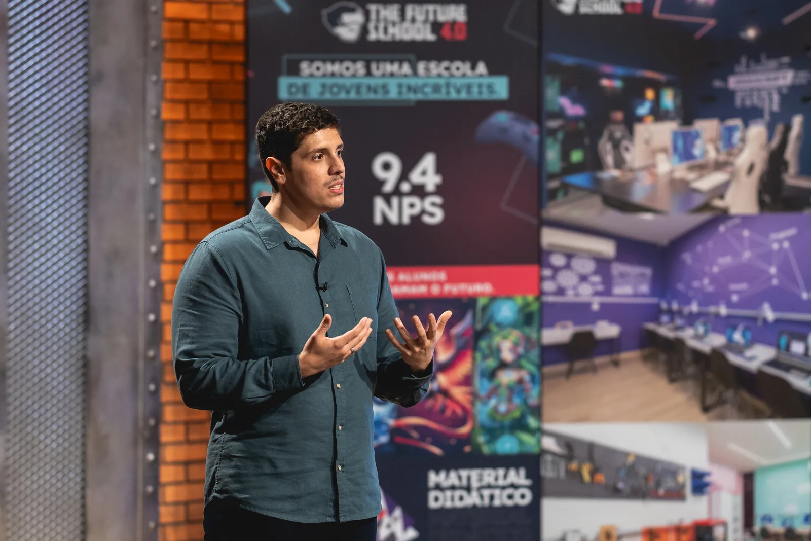 João Aleixo apresentando a The Future School no Shark Tank Brasil